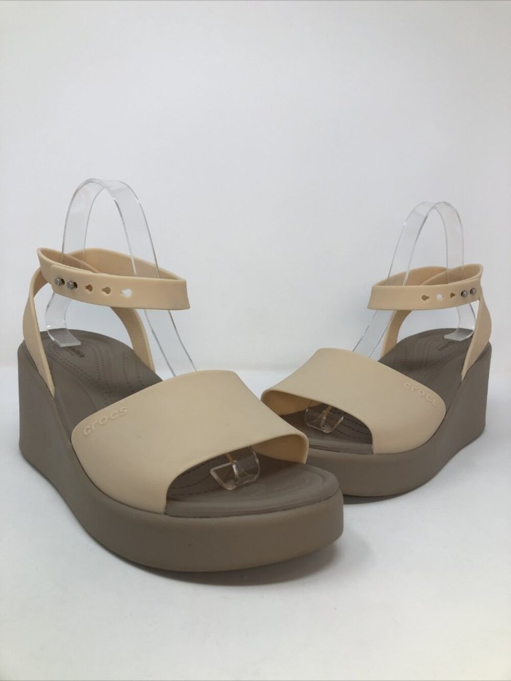Crocs Shoes Womens 9 LiteRide Nude Brooklyn Wedge Sandals Ankle Strap Platform*